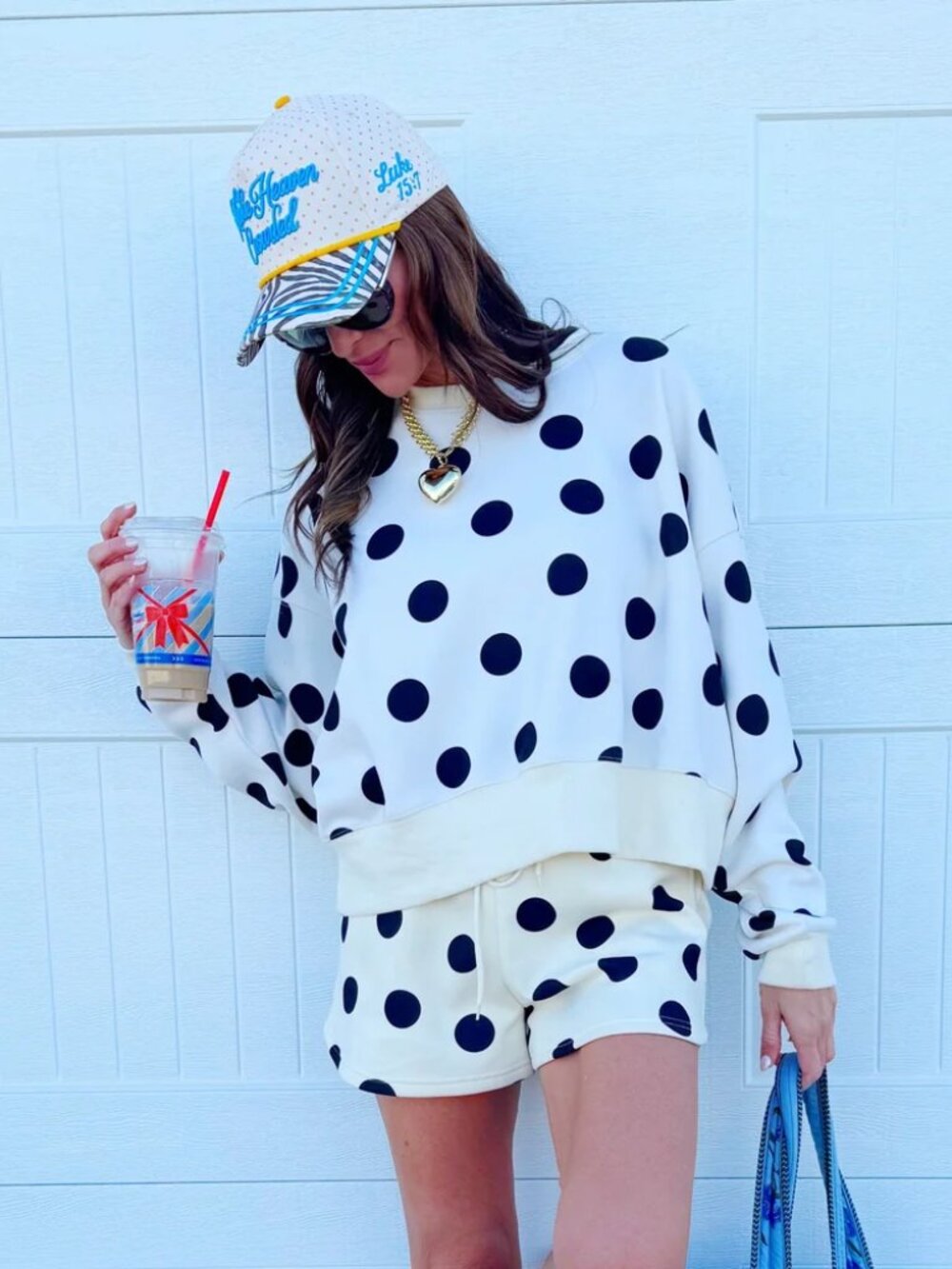 Poppy & Pine Crop Sweatshirt– Black & Ivory Polka Dot S/M